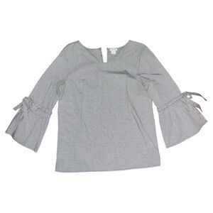 J. Crew Black & White Micro Gingham Plaid Bow Sleeve Top